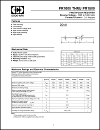 PR1800 datasheet: 1800 V, 0.1 A, Photoflash rectifier PR1800