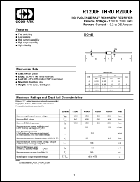 R2000F datasheet: 2000 V, 200 mA, High voltage silicon rectifier R2000F