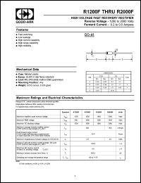 R1800F datasheet: 1800 V, 500 mA, High voltage silicon rectifier R1800F
