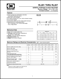 RL207 datasheet: 1000 V, 2 A, General purpose plastic rectifier RL207