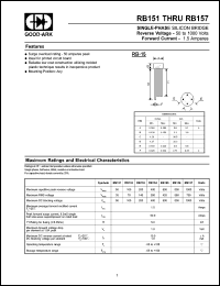 RB154 datasheet: 400 V, 1.5 A, Single-phase silicon bridge RB154