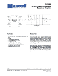 OP490RPFE datasheet: Low voltage micropower quad operational amplifier OP490RPFE