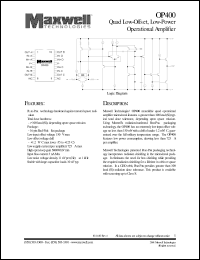 OP400RPFS datasheet: Quad low-offset, low-power operational amplifier OP400RPFS