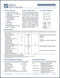 AH11BAL-PCB datasheet: 50- 1500MHz, 11V; high dynamic range amplifier AH11BAL-PCB