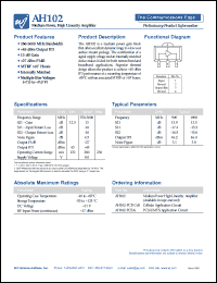 AH102 datasheet: 50- 1500MHz, 11V; medium power, high linearity amplifier AH102