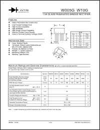 W02G datasheet: Reverse voltage: 200.00V; 1.5A glass passivated bridge rectifier W02G
