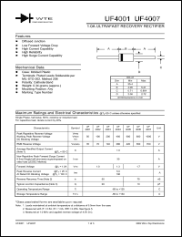 UF4007-TB datasheet: Reverse voltage: 1000.00V; 1.0A ultra fast recovery rectifier UF4007-TB