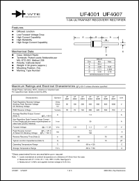UF4006-TB datasheet: Reverse voltage: 800.00V; 1.0A ultra fast recovery rectifier UF4006-TB