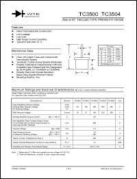 TC3501 datasheet: Reverse voltage: 100.00V; 35A 5/16 tin can type press-fit diode TC3501