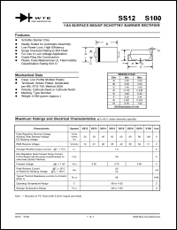 SS12-T3 datasheet: Reverse voltage: 20.00V; 1.0A surface mount schottky barrier rectifier SS12-T3