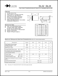 SL24-T3 datasheet: Reverse voltage: 40.00V; 2.0A low VF surface mount schottky barrier rectifier SL24-T3