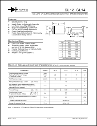SL14-T3 datasheet: Reverse voltage: 40.00V; 1.0A low VF surface mount schottky barrier rectifier SL14-T3