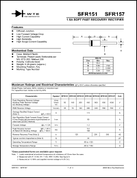 SFR155 datasheet: Reverse voltage: 600.00V; 1.5A soft fast recovery rectifier SFR155