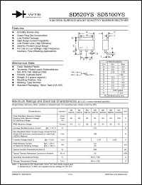 SD580YS-T3 datasheet: Reverse voltage: 80.00V; 5.0A DPAK surface mount schottky barrier rectifier SD580YS-T3