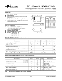 SD103CWS-T3 datasheet: Reverse voltage: 20.00V; 2.0A surface mount schottky barrier rectifier SD103CWS-T3