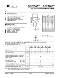 SB2050PT datasheet: Reverse voltage: 50.00V; 20A schottky barrier rectifier SB2050PT