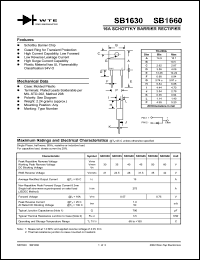 SB1630 datasheet: Reverse voltage: 30.00V; 16A D2PAK surface mount schottky barrier rectifier SB1630