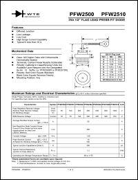 PFW2508 datasheet: Reverse voltage: 800V, 25A flag lead press-fit diode PFW2508