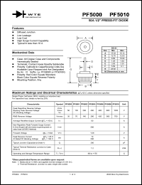 PF5010 datasheet: Reverse voltage: 1000V, 50A press-fit diode PF5010