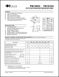 PB1000G datasheet: Reverse voltage: 50V, 10A glass passivated bridge rectifier PB1000G