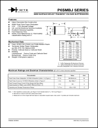 P6SMBJ150 datasheet: Reverse stand-off voltage: 150.00V, 600W surface mount transient voltage suppressor P6SMBJ150