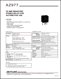 AZ977-1C-6D datasheet: Nominal coil VCD: 6; 20Amp subminiature power relay for automotive use AZ977-1C-6D