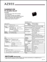AZ955-1C-24DE datasheet: Nominal coil VCD: 24; subminiature PC board relay AZ955-1C-24DE