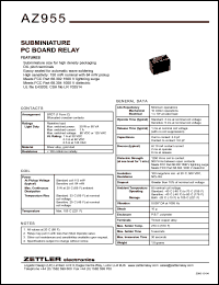 AZ955-1C-6DSE datasheet: Nominal coil VCD: 6; subminiature PC board relay AZ955-1C-6DSE