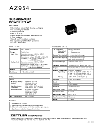 AZ954Y-1C-12DM datasheet: Nominal coil VCD: 12; subminiature power relay AZ954Y-1C-12DM