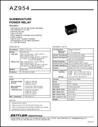 AZ954Y-1C-12DS datasheet: Nominal coil VCD: 12; subminiature power relay AZ954Y-1C-12DS