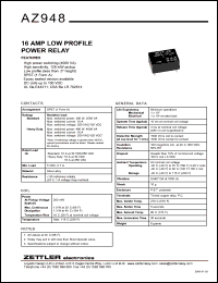 AZ948-1A-100DE datasheet: Nominal coil VCD: 100; 16Amp low profile power relay AZ948-1A-100DE