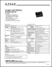 AZ948-1A-48DE datasheet: Nominal coil VCD: 48; 16Amp low profile power relay AZ948-1A-48DE