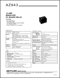 AZ943-1CH-24D datasheet: Nominal coil VCD: 24; 15Amp miniature PC board relay AZ943-1CH-24D