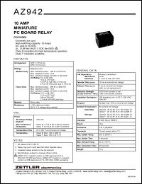 AZ942-1CT-48DE datasheet: Nominal coil VCD: 48; 16Amp miniature PC board relay AZ942-1CT-48DE