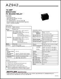 AZ942-1CH-24DE datasheet: Nominal coil VCD: 24; 16Amp miniature PC board relay AZ942-1CH-24DE