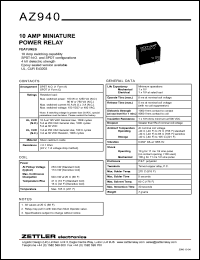 AZ940-1A-24DS datasheet: Nominal coil VCD: 24; 10Amp low miniature power relay AZ940-1A-24DS