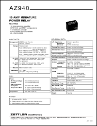 AZ940-1C-12D datasheet: Nominal coil VCD: 12; 10Amp low miniature power relay AZ940-1C-12D