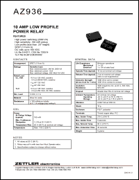 AZ936-1A-12DE datasheet: Nominal coil VCD: 12; 10Amp low profile power relay AZ936-1A-12DE