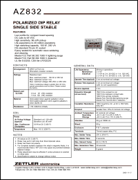 AZ832-2C-48DE datasheet: Nominal coil VCD: 48; polarised DIP relay single side stable AZ832-2C-48DE