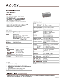AZ822-2C-24DSE datasheet: Nominal coil VCD: 24: subminiature DIP relay AZ822-2C-24DSE