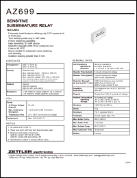 AZ699-1C-12DEA datasheet: Nominal coil VCD: 12; sensitive subminiature relay AZ699-1C-12DEA