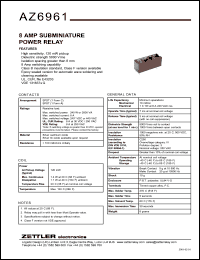 AZ6961-1C-48D datasheet: Nominal coil VCD: 48; 8Amp subminiature power relay AZ6961-1C-48D