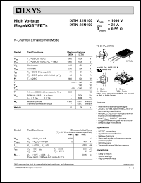 IXTK21N100 datasheet: 600V high voltage megaMOS FET IXTK21N100