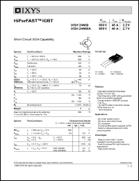 IXSH24N60A datasheet: 600V HiPerFAST IGBT IXSH24N60A