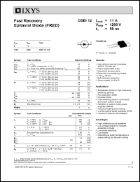 DSEI12-12A datasheet: 1000V fast recovery epitaxial diode (FRED) DSEI12-12A