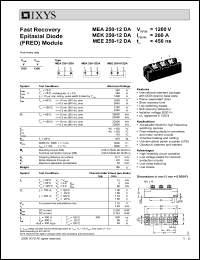 MEA250-12DA datasheet: 1200V fast recovery epitaxial diode (FRED) module MEA250-12DA