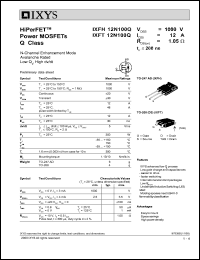 IXFT12N100Q datasheet: 1000V HiPerFET power MOSFET IXFT12N100Q