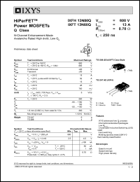 IXFT13N80Q datasheet: 800V HiPerFET power MOSFET Q-class IXFT13N80Q