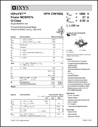 IXFN21N100Q datasheet: 1000V trench power MOSFET Q-class IXFN21N100Q