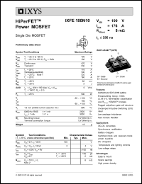 IXFE180N10 datasheet: 100V HiPerFET power MOSFET IXFE180N10
